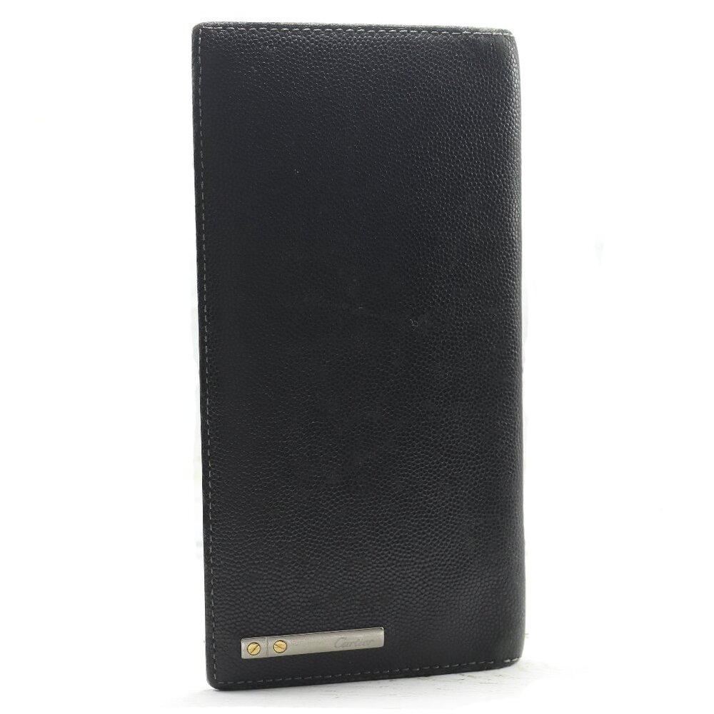 Cartier Long Bifold Leather Wallet Black Lizard Grain /Made in France